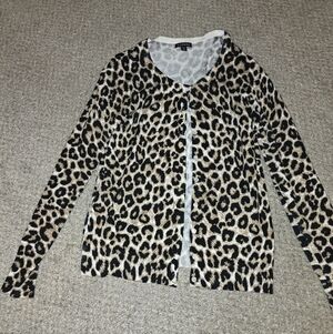 George Leopard Print Fitted Button-Up Cardigan Size XXL